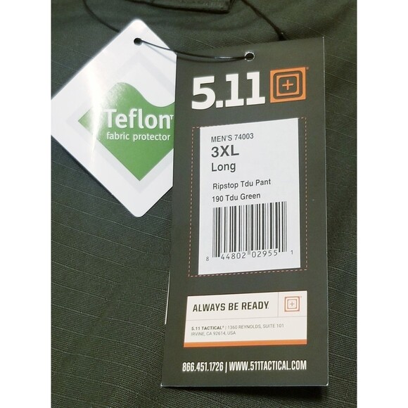 5.11 Ripstop TDU Pants Men's Size 3XL Long Green Tactical Cargo New NWT (45×35) - Picture 5 of 6